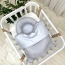 Paturica bebe din satin si material tricotat cu pilota si fundita, gri (1)